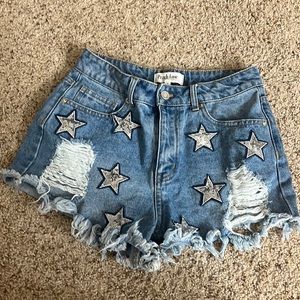 Denim jean shorts with navy and silver stars